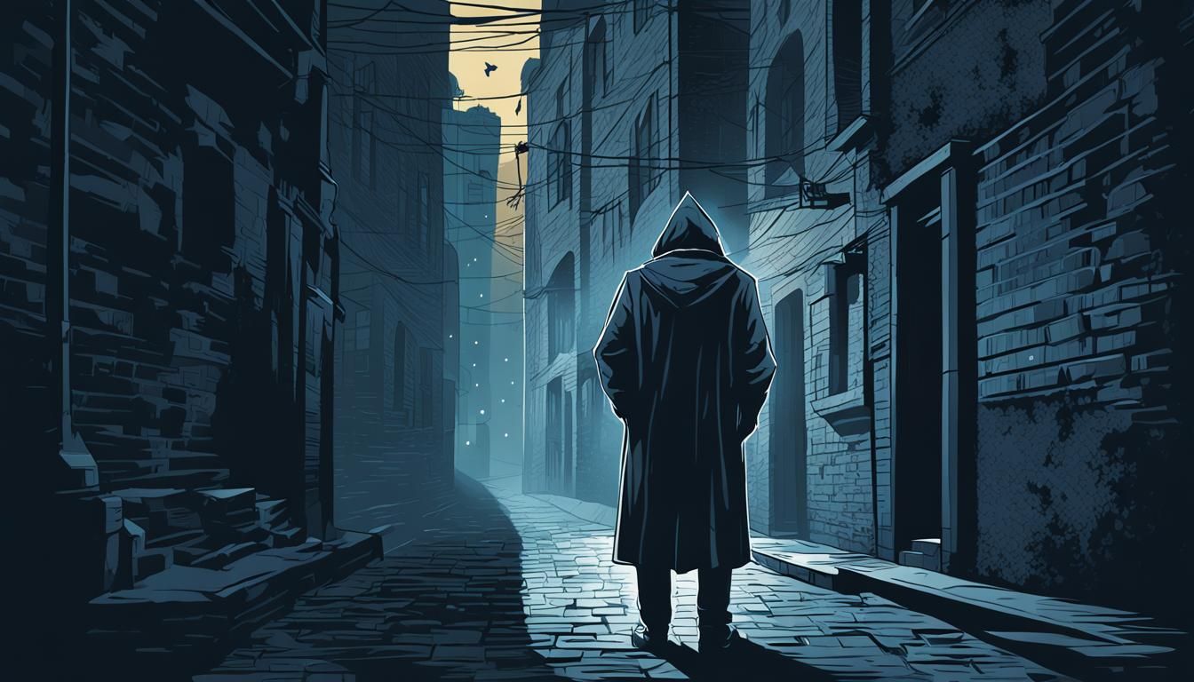 Noir Figure Uncovers Secrets in a Dark Alley