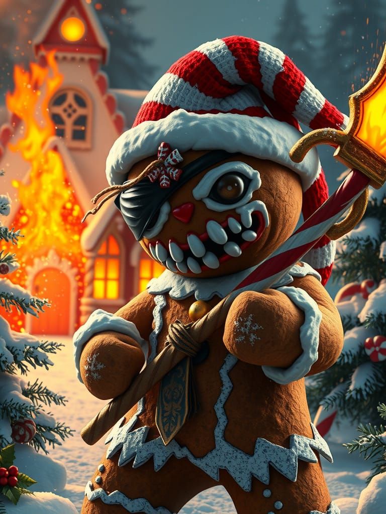 Dark Christmas Rebel Gingerbread Man in Cyberpunk Realism