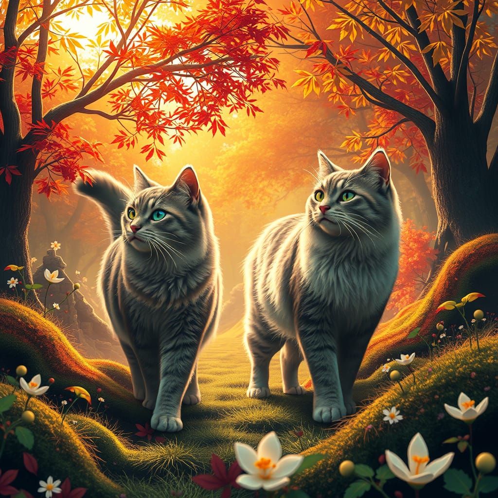 Majestic Cats Roam Mystical Autumn Park