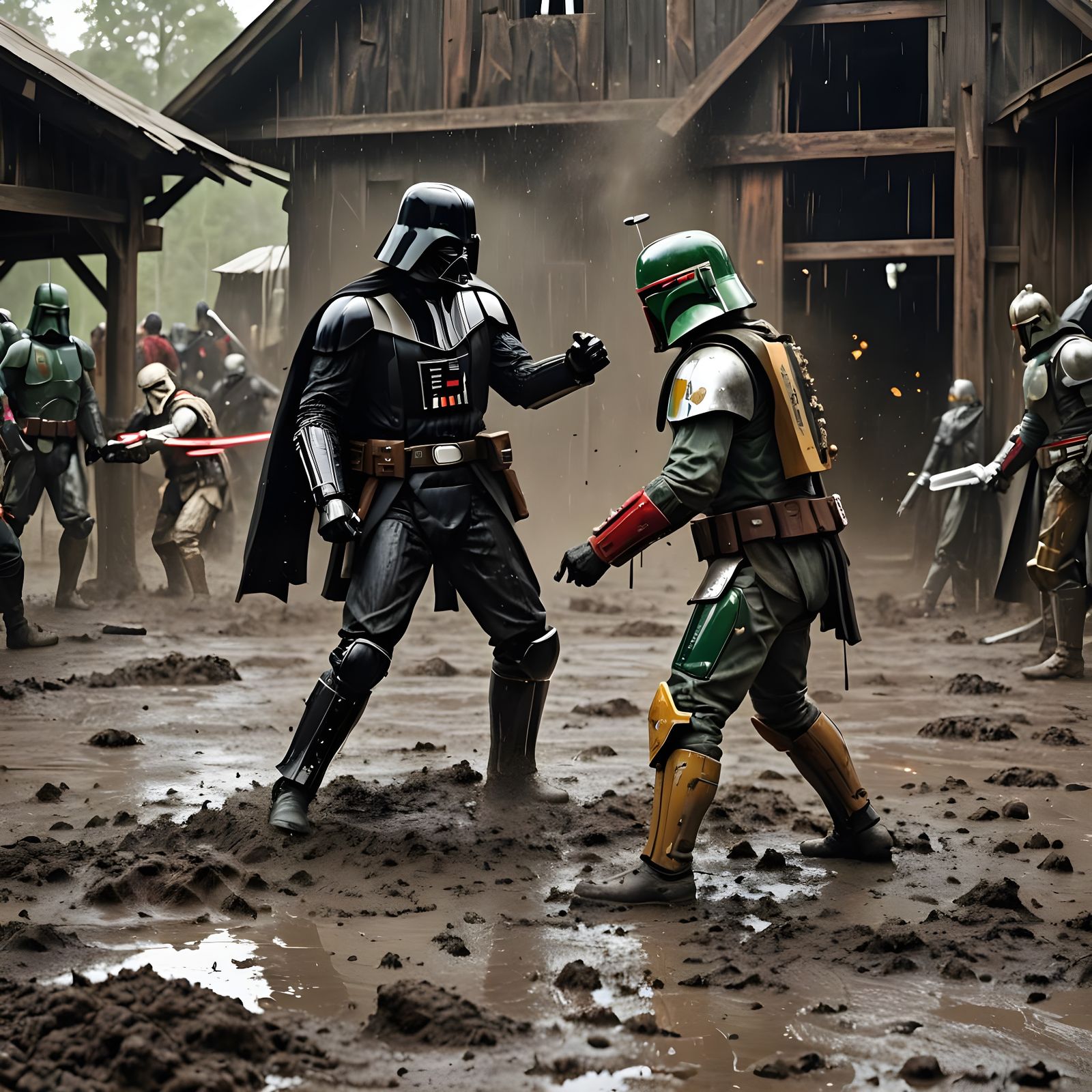 Violent Darth Vader vs Boba Fett Barn Fight