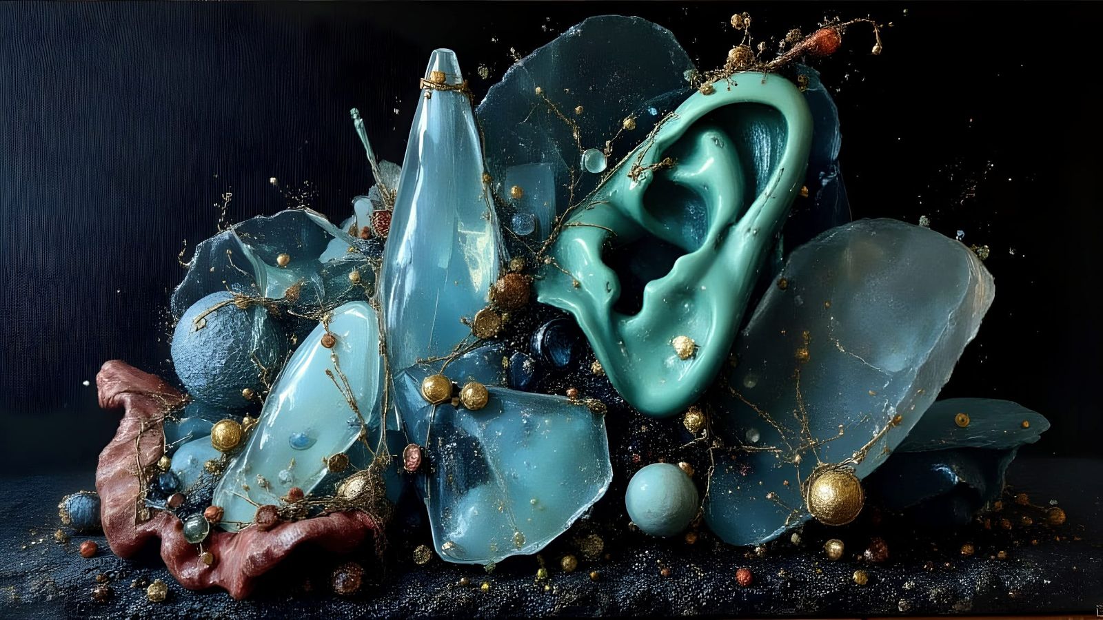 Sea Glass Ear Sculpture on Dark Sand