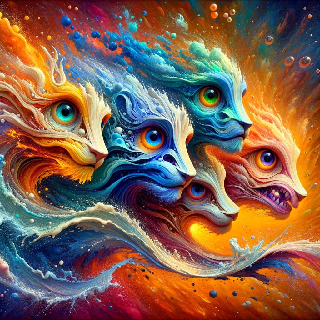 Elemental Dance: Kinetic Pointillism and Impasto Fusion