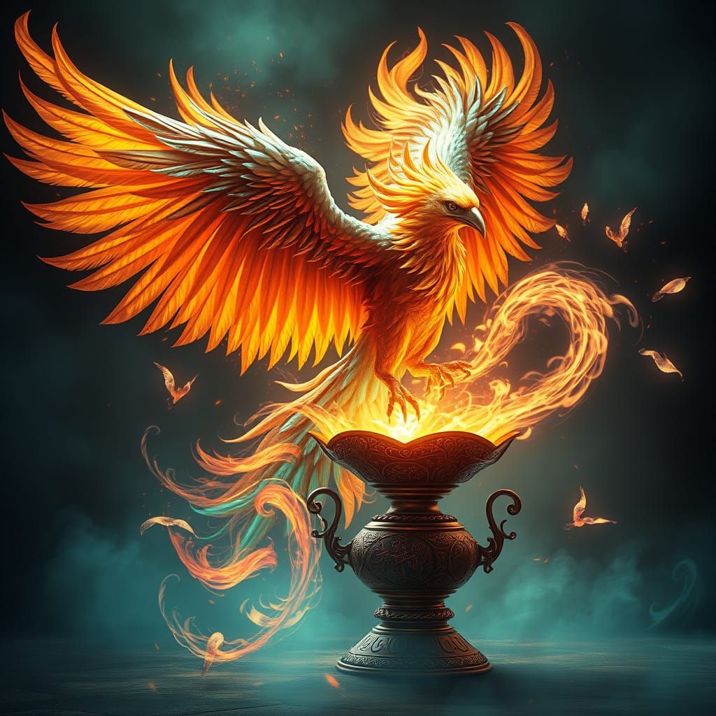 Mystical Phoenix Emerges from Ancient Lamp in Stunning Digit...