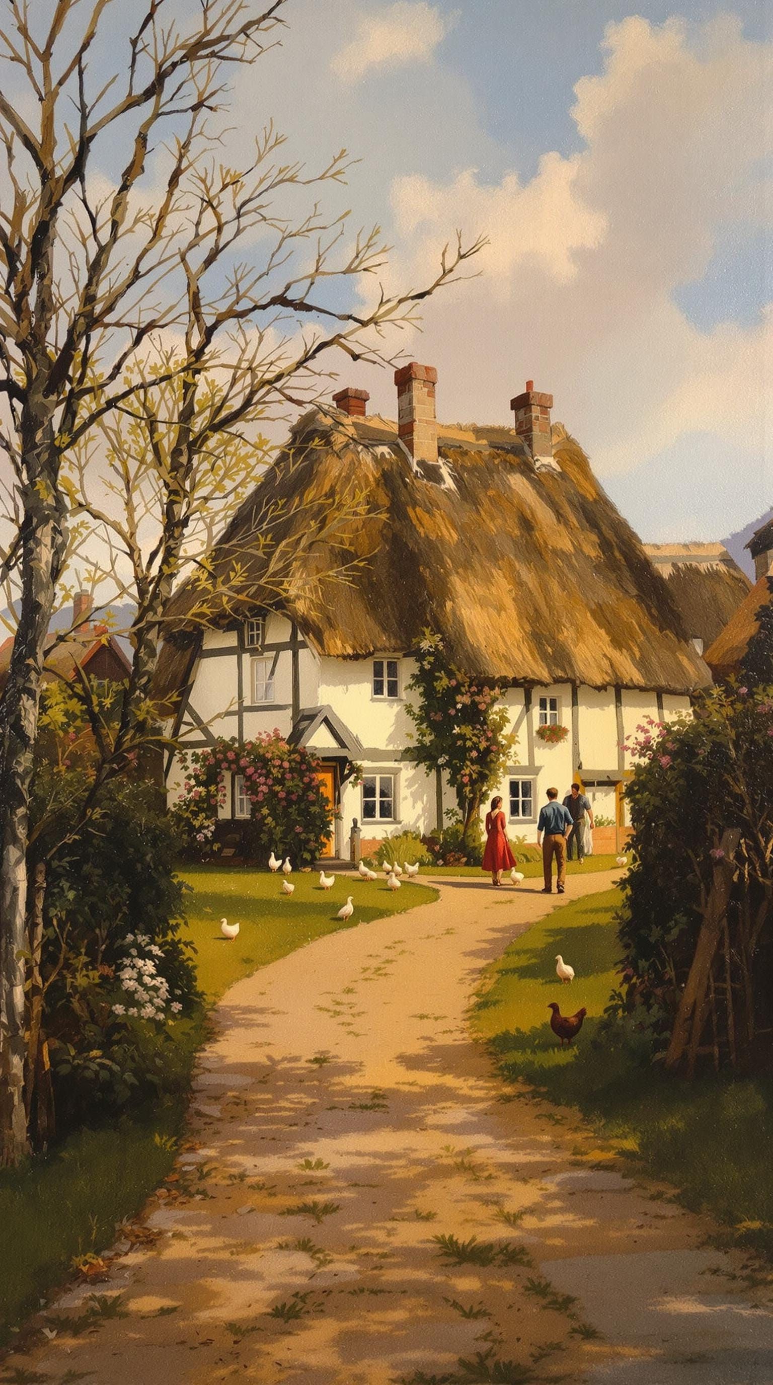 Rustic Rural Cottage Scene in Hyperrealism Style