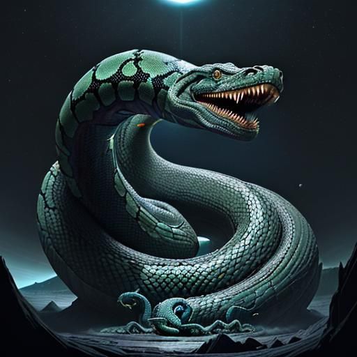 A colossal, serpentine creature with an endless maw, consumi...