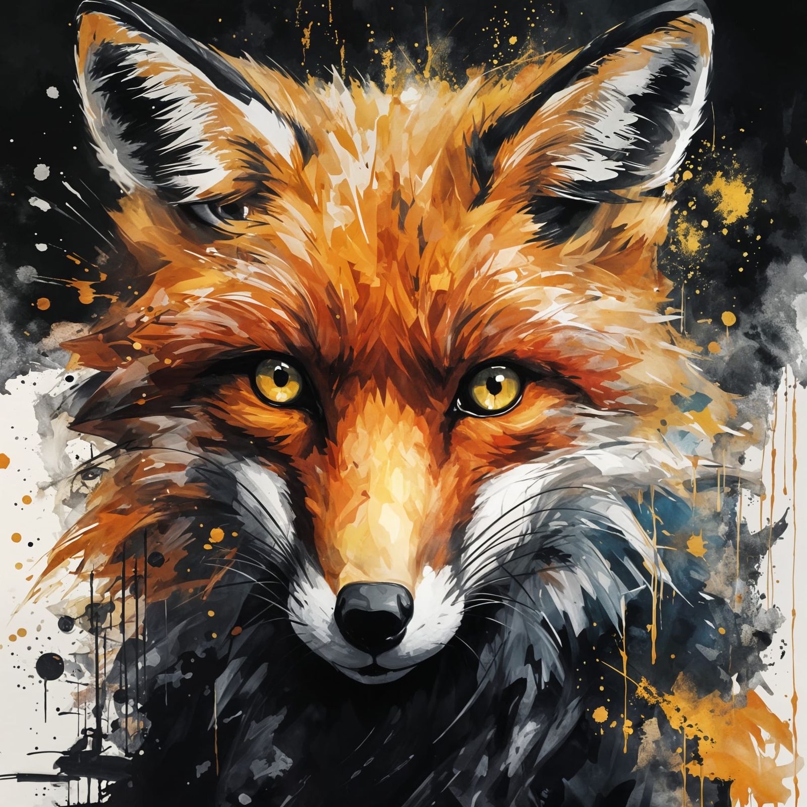 Vivid Ink Splash Fox Portrait in Oil Painting Style