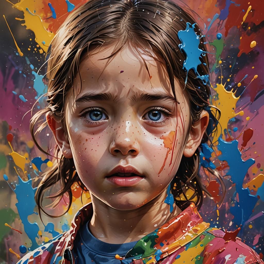 Hyperrealistic Children in Colorful Splash Art