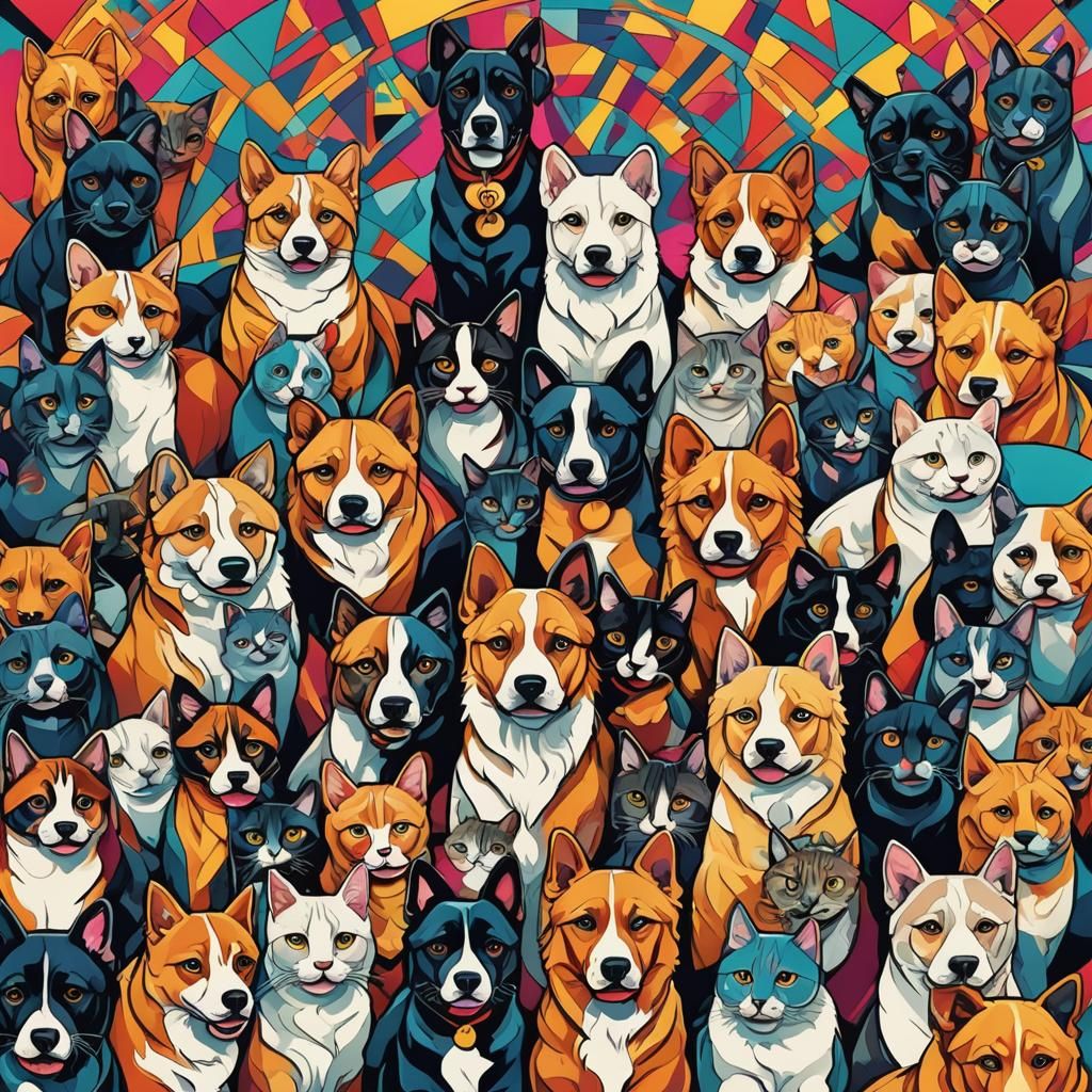 Pop Art Dogs and Cats in Bauhaus Style