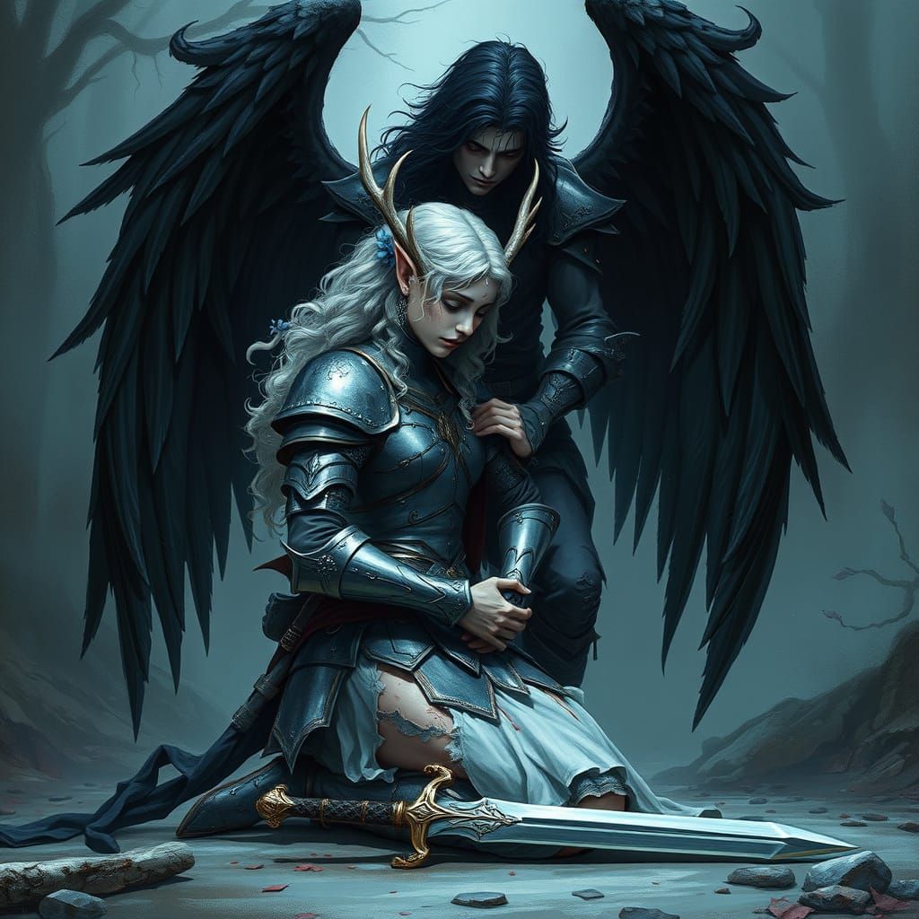 Mysterious Guardian Watches Over Fallen Elf Knight