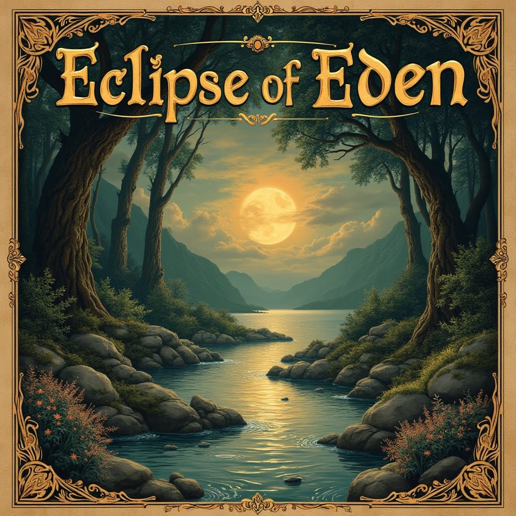 Landscape with Vintage Text, Ornate Border