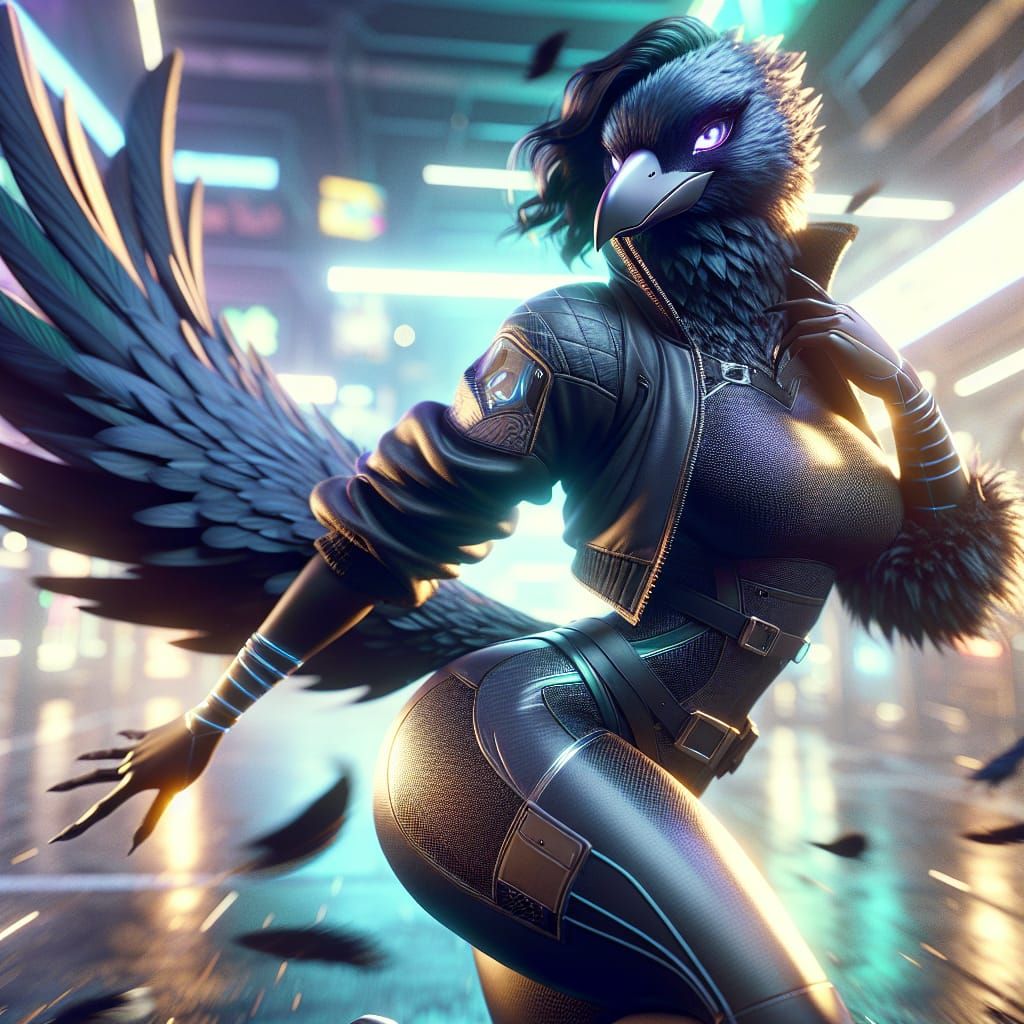 Cyberpunk Crow Edgerunner in 3D Anime Style