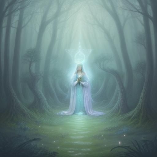 Ethereal Elf Woman in Misty Forest