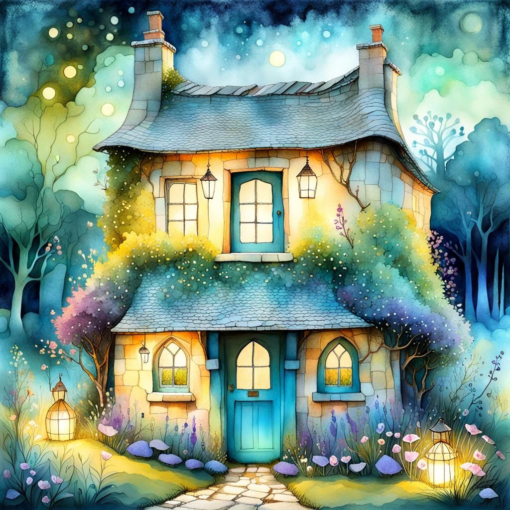 Enchanted Cotswolds Cottage in Storybook Watercolor