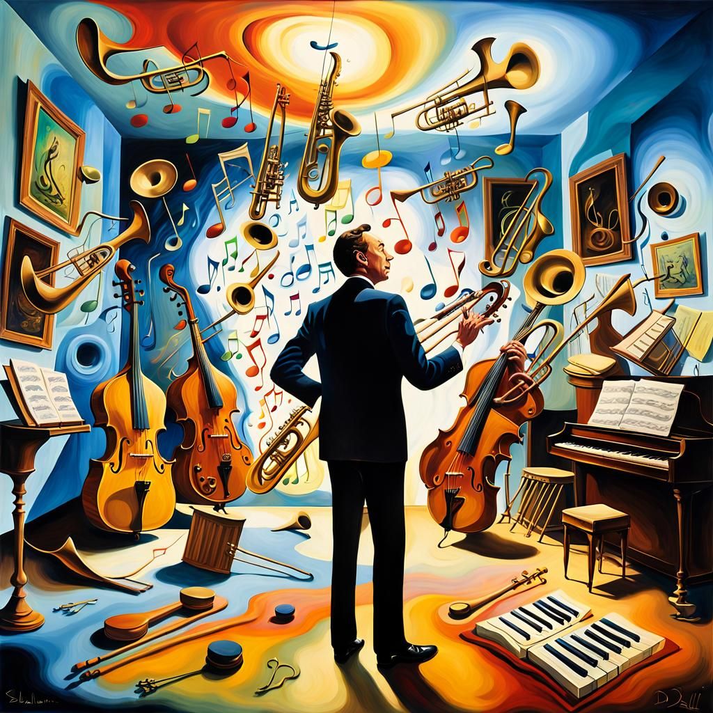 Surreal Musical Instruments in Dreamlike Oil Painting