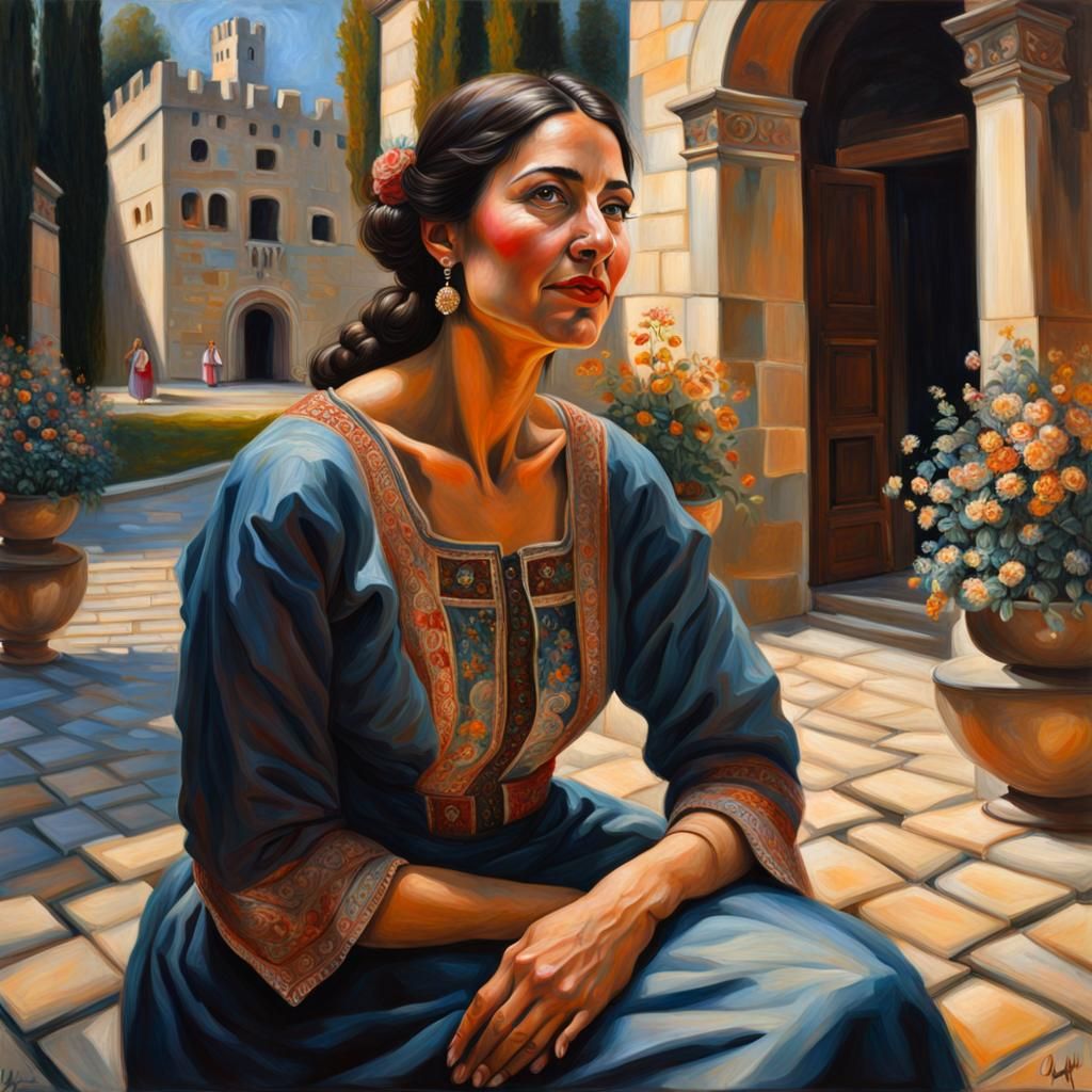 Detailed Sketch of a Peasant Woman in Garden