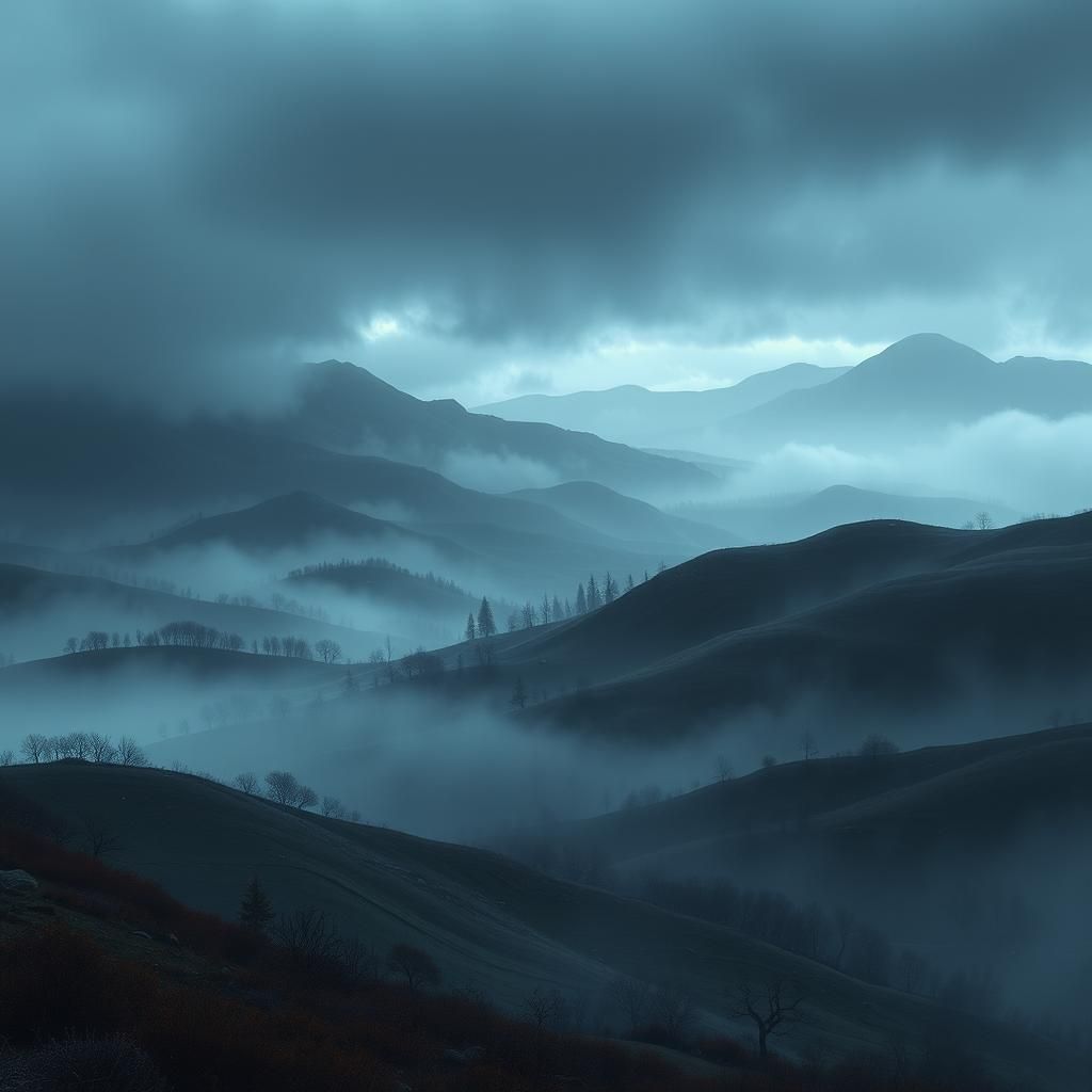 Mystical Landscape with Rolling Hills in Fantasy Style
