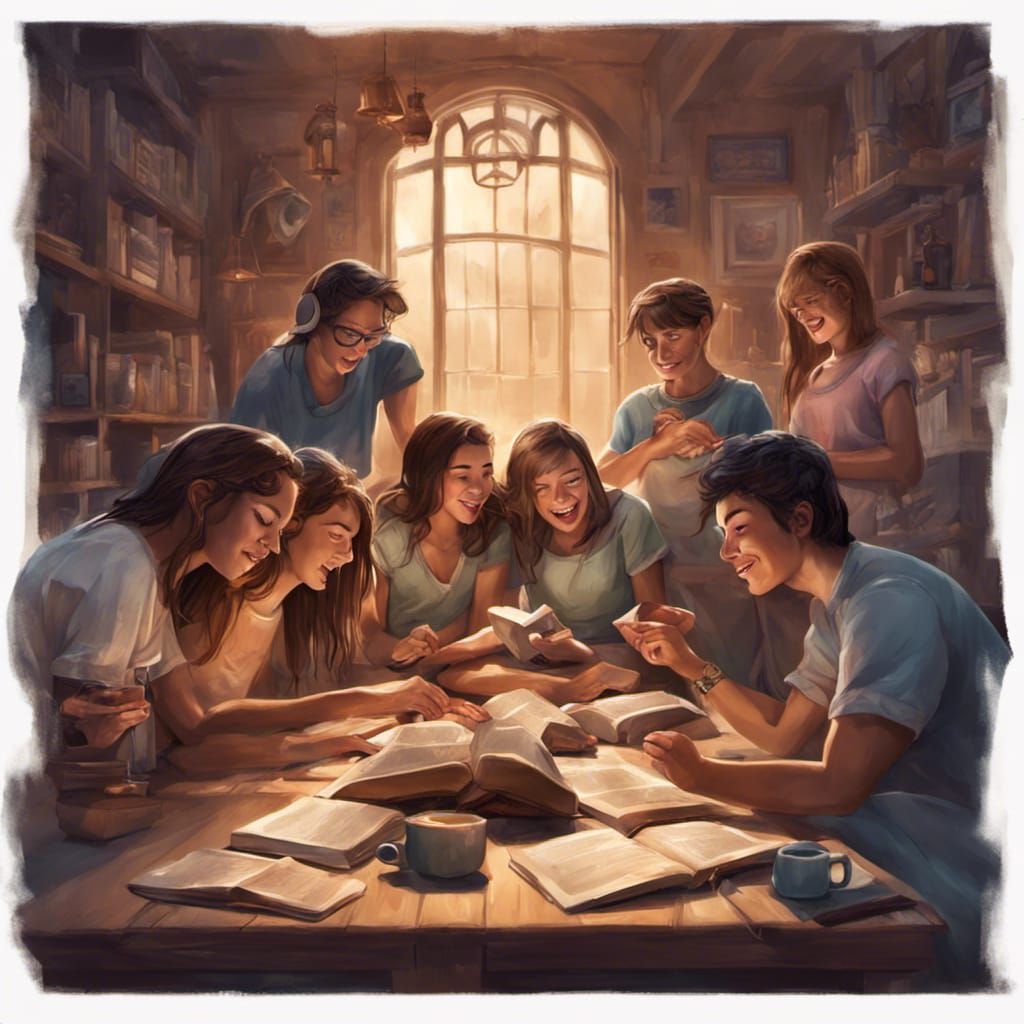 Cartoon of Teens Reading Bible and Drinking Boba