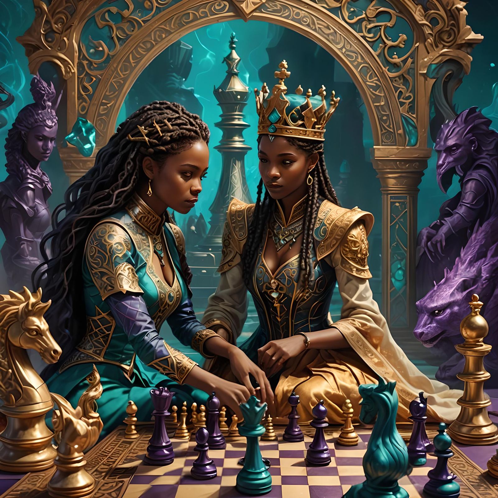 Chess Game with Contrasting Skin Tones