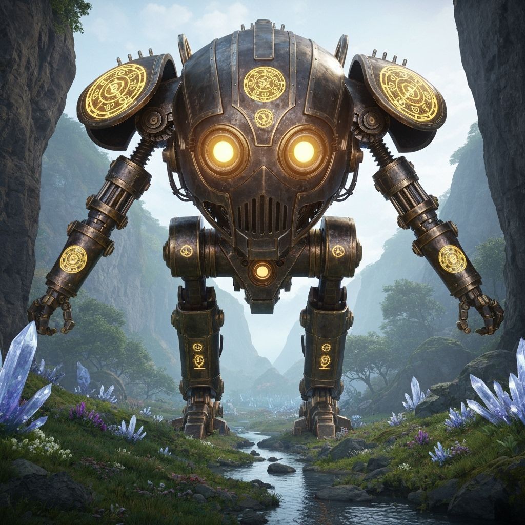 Sentient Clockwork Automaton Guards Idyllic Valley