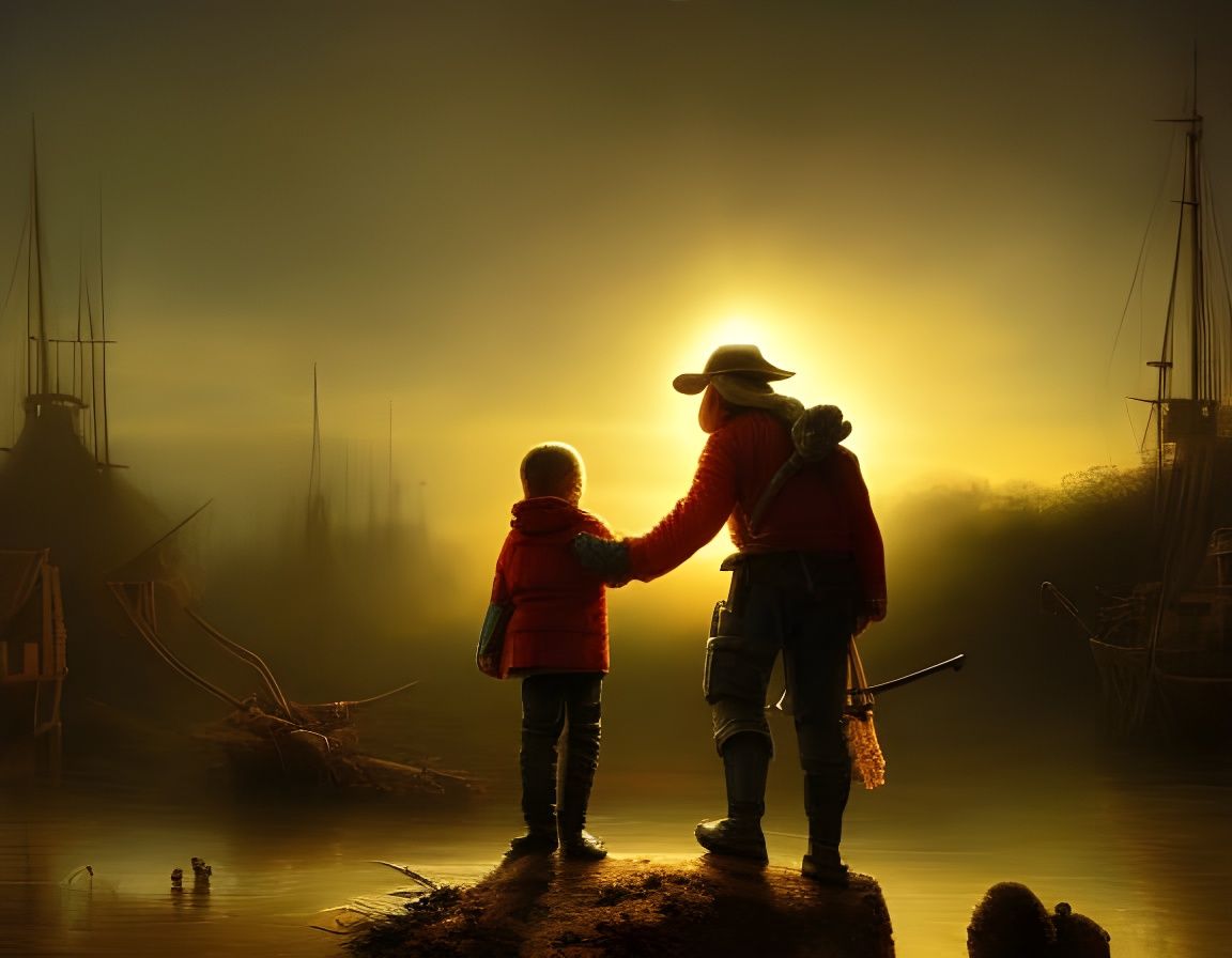 Father and Son: Photorealistic Sci-Fi Art