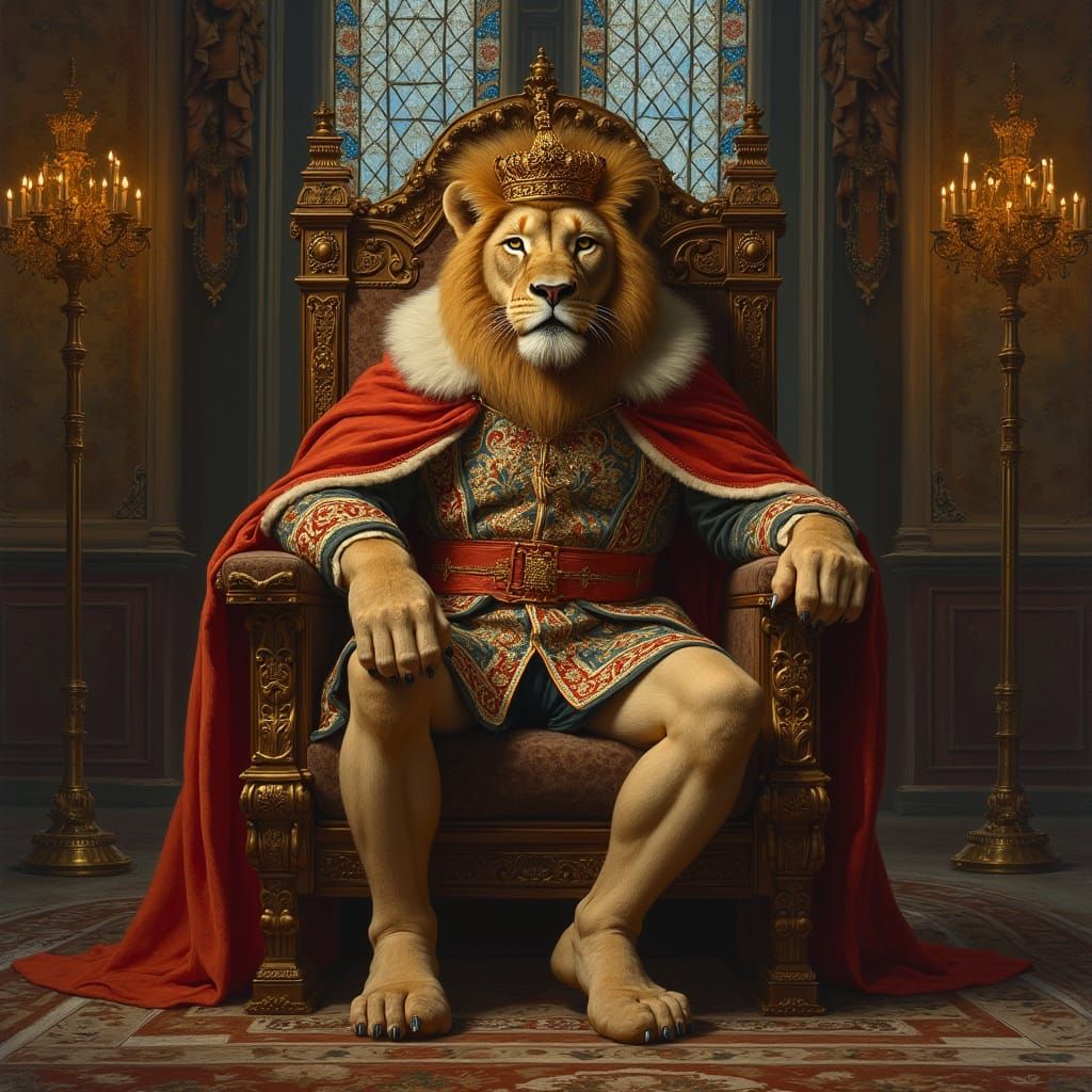 Baroque Lion King on Ornate Throne
