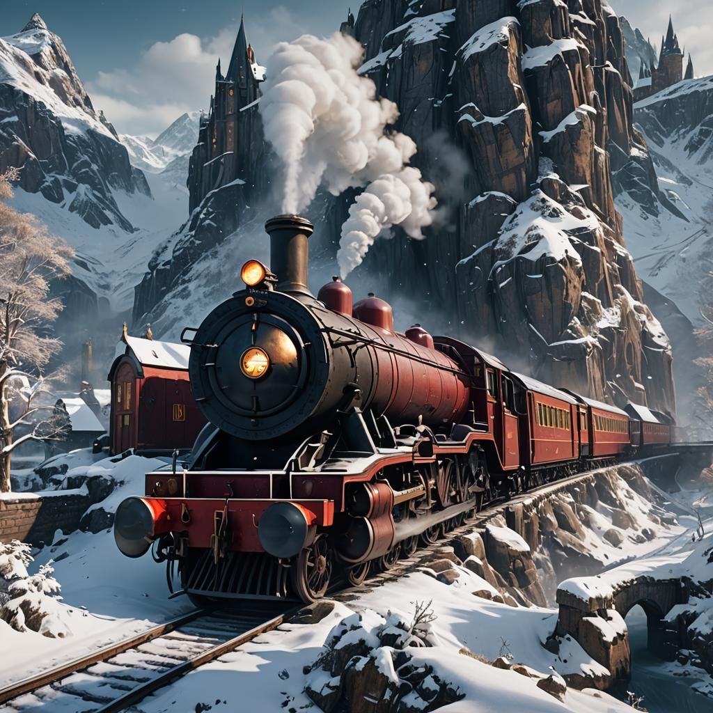 Hogwarts Express Winter Scene: Detailed Matte Painting