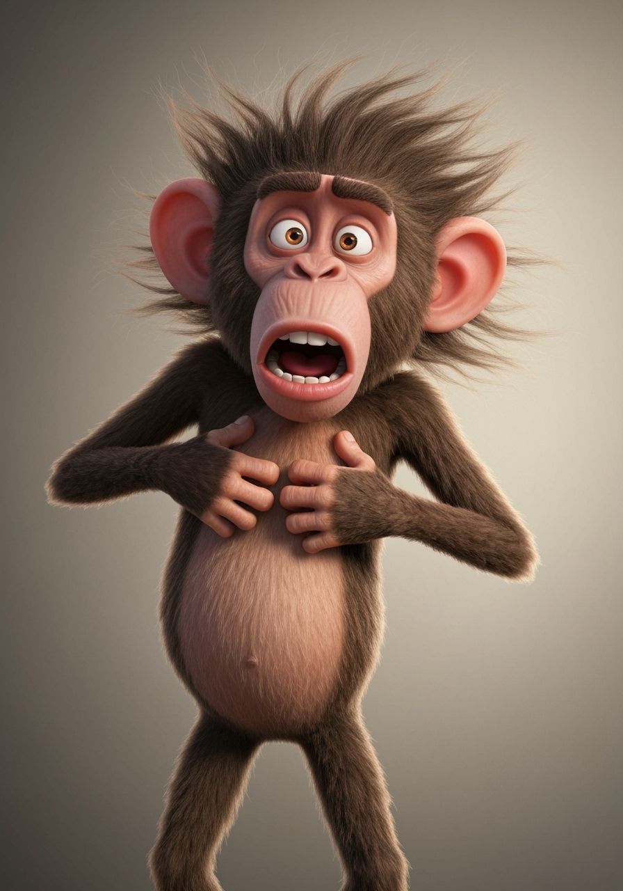 Cartoon Chimp's Surprised Expression in Animated Style