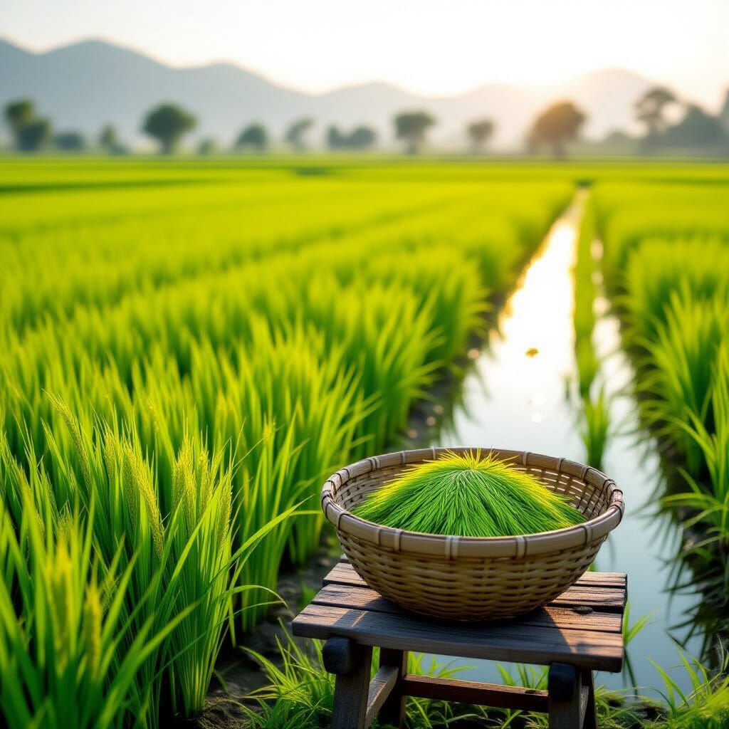 Vibrant Green Rice Paddies in Photorealistic Landscape