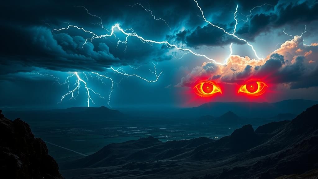 Ominous Storm with Demonic Eyes in Hyperrealistic Style