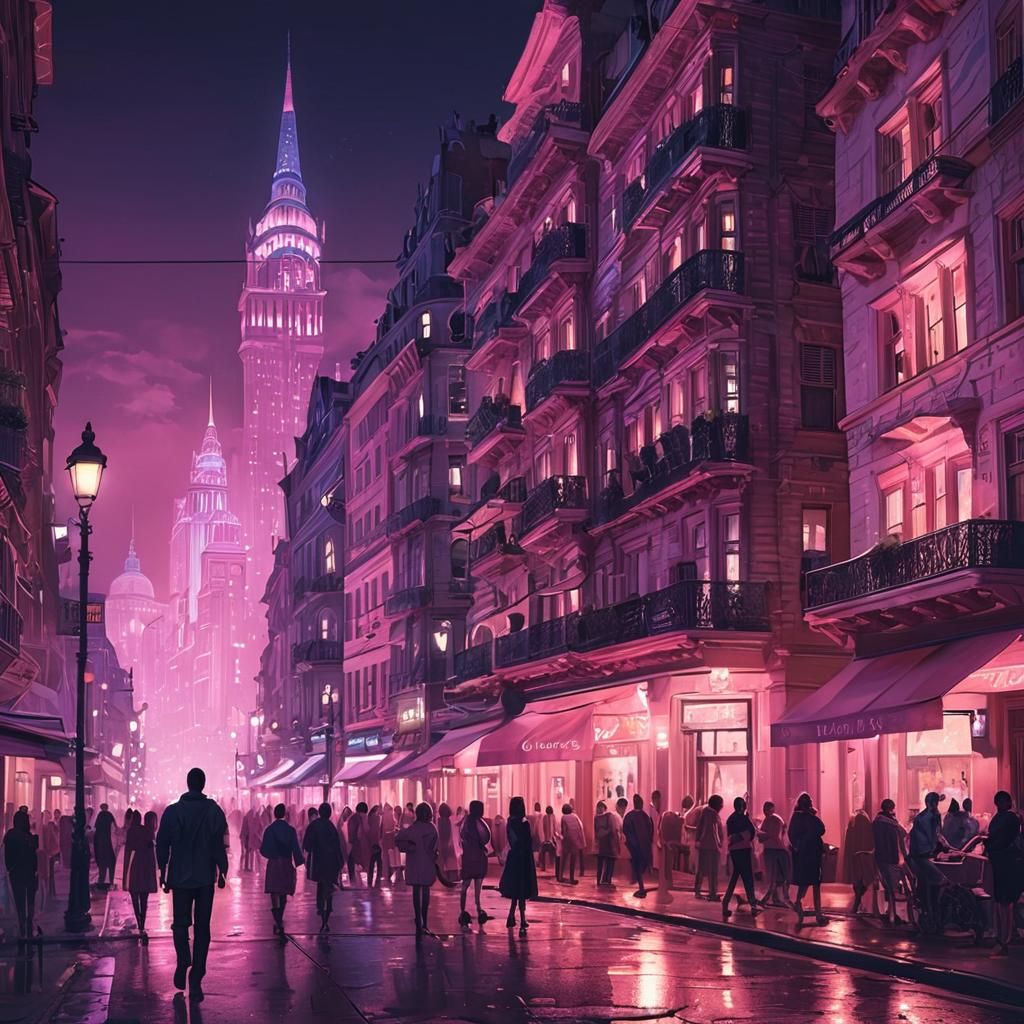 Pink Cityscape Concept Art: Remembrance Celebration