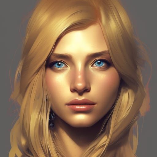 Beautiful Blonde Model Portrait in Digital Art Style