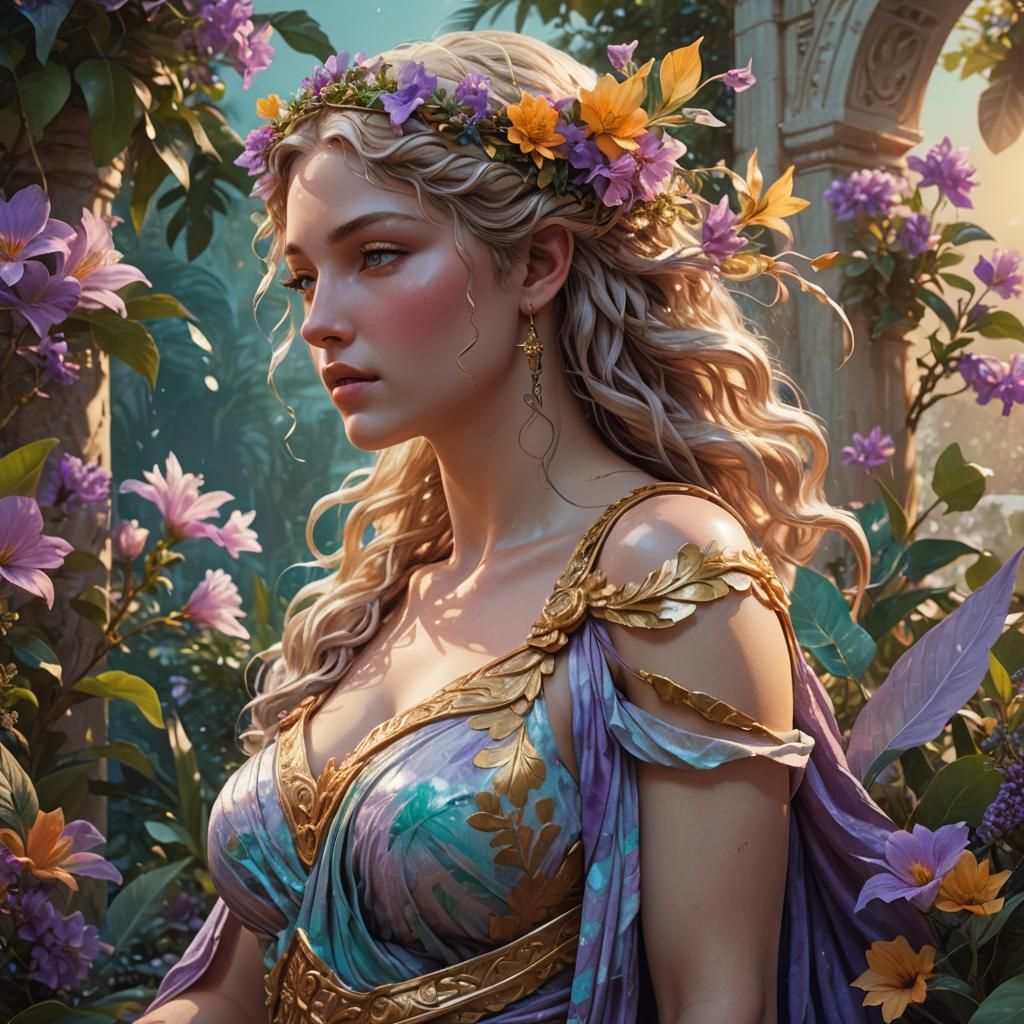 Aphrodite in Mediterranean Garden: Fantasy Concept Art