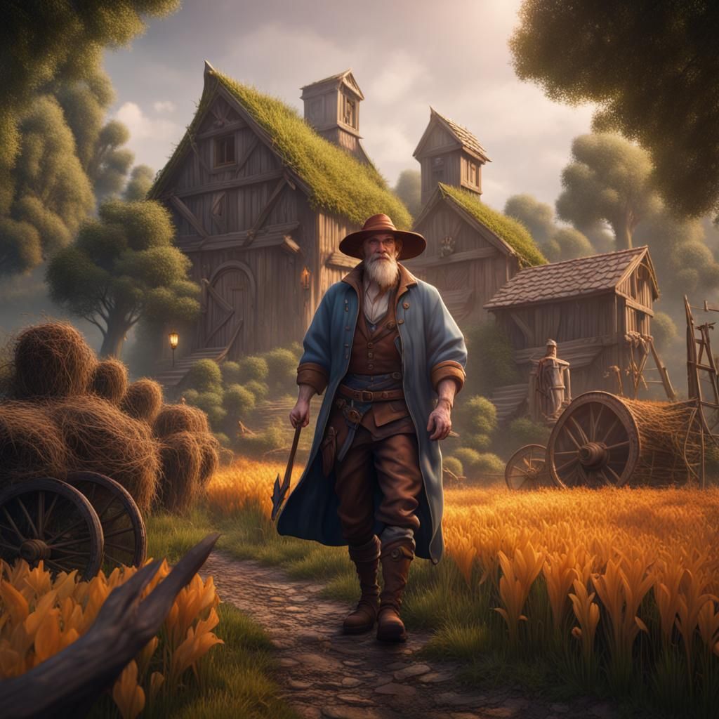 Fantasy Mage Farmer in Detailed Digital Painting