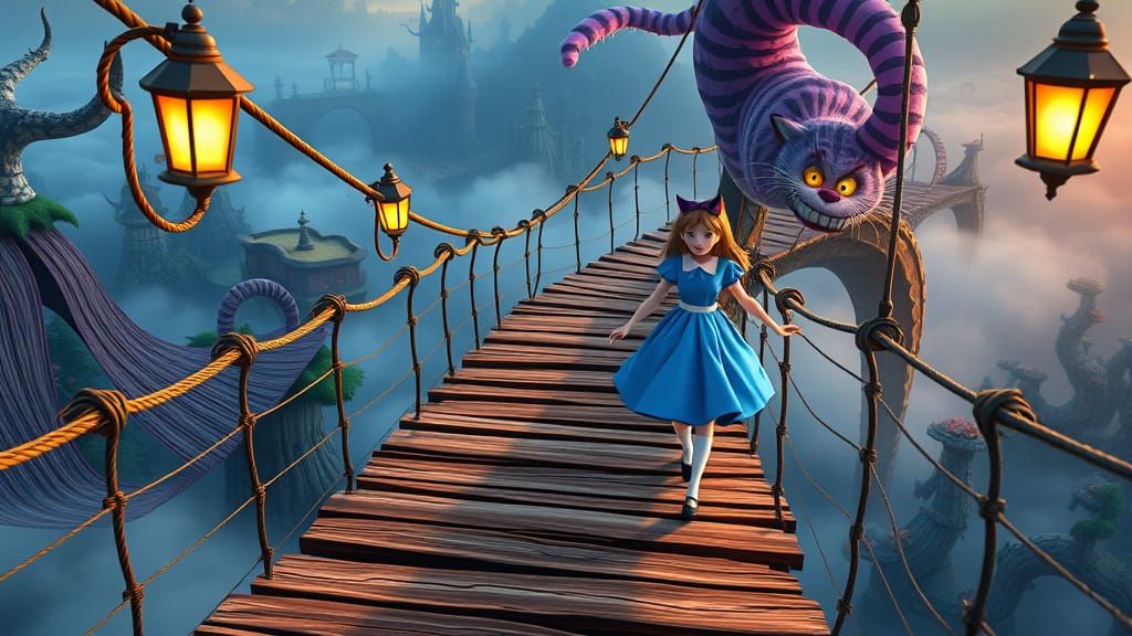 Wonderland Whimsy: Alice and Cheshire Cat Cross a Fantastica...