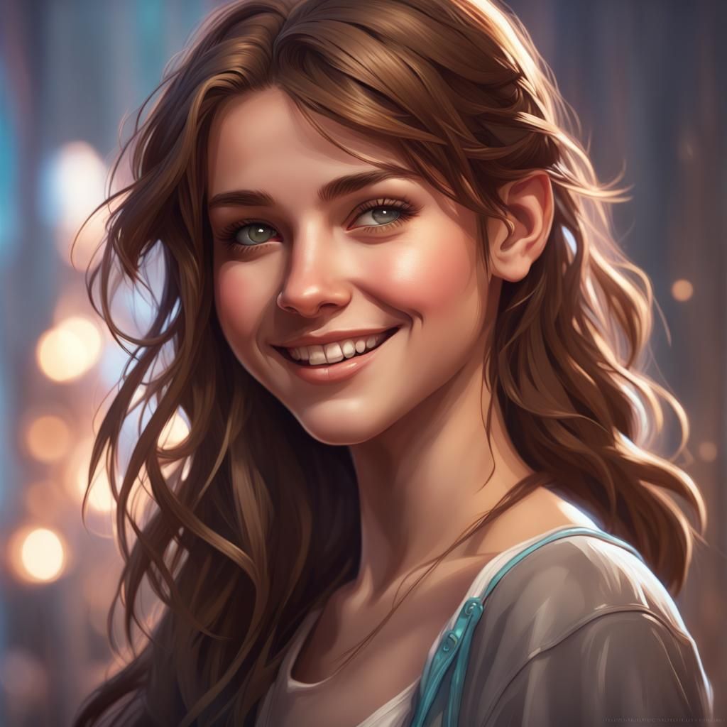 Smiling Teenage Girl Portrait in Hyperdetailed Style