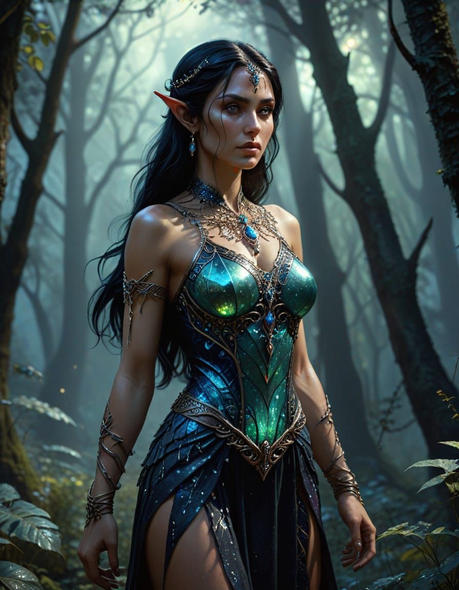 Elven Woman Adorned in Opal Jewelry