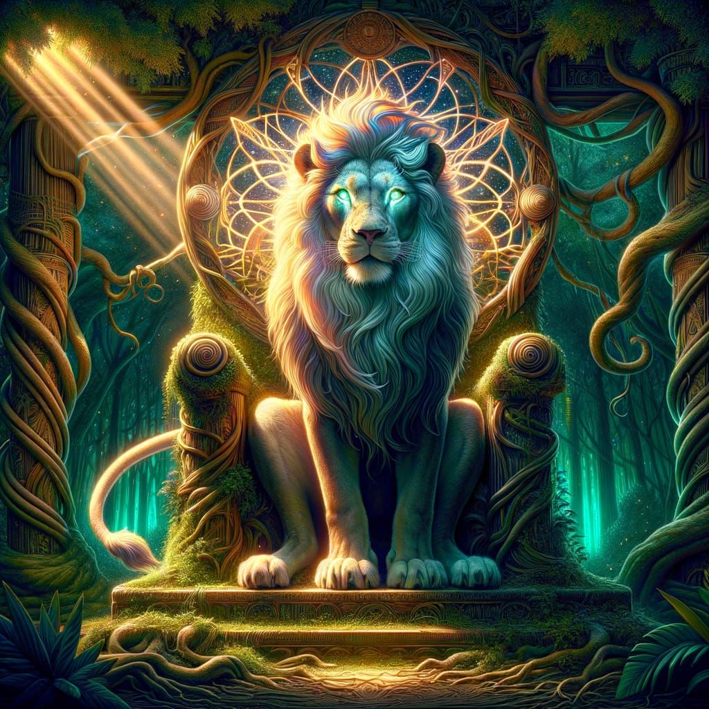 Luminous Lioness Reigns in Jungle Temple