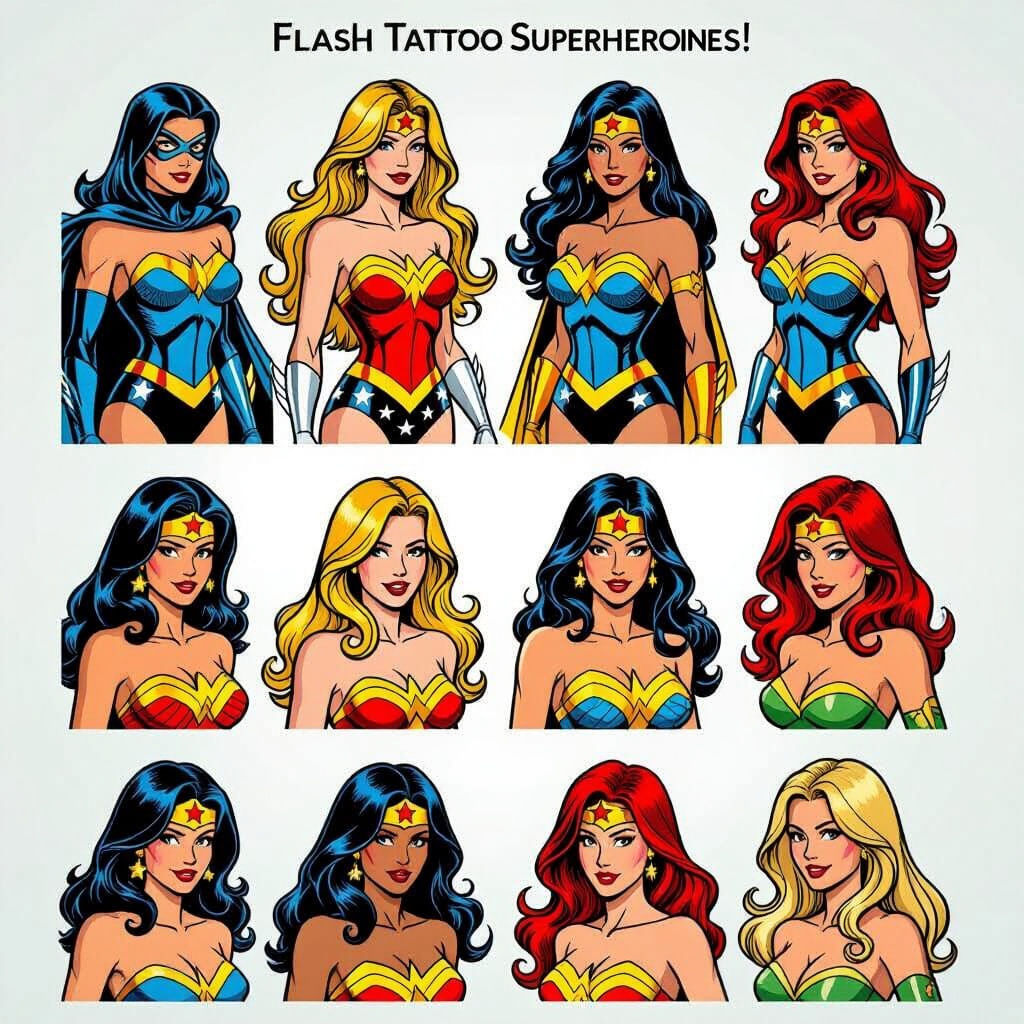 Superheroine Flash Tattoo Sheet: Professional Photography