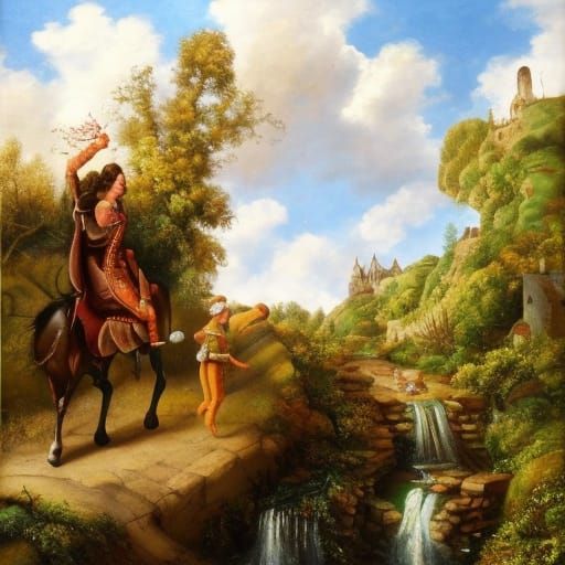 Fairytale Prince Approaches Overgrown Farmhouse: Oil Paintin...