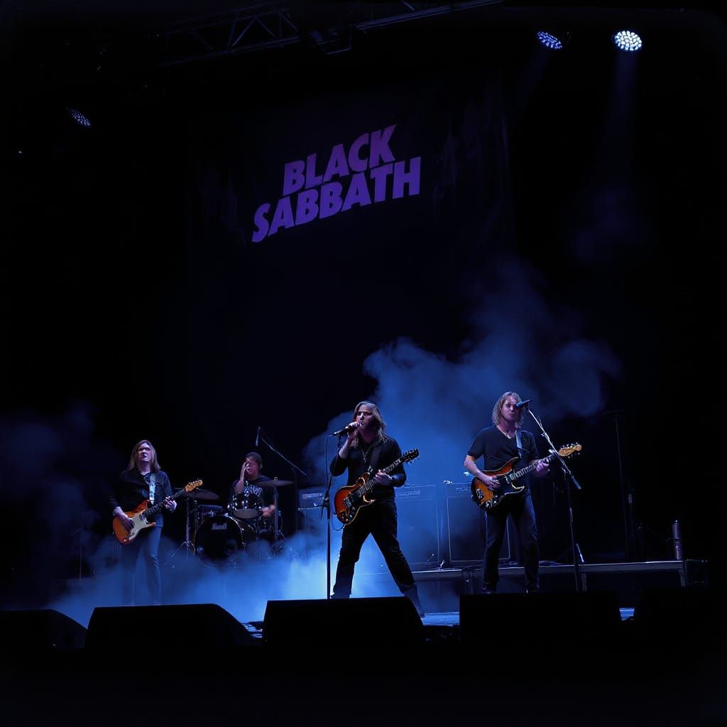 Eerie Band Performance on Stage in Psychedelic Style