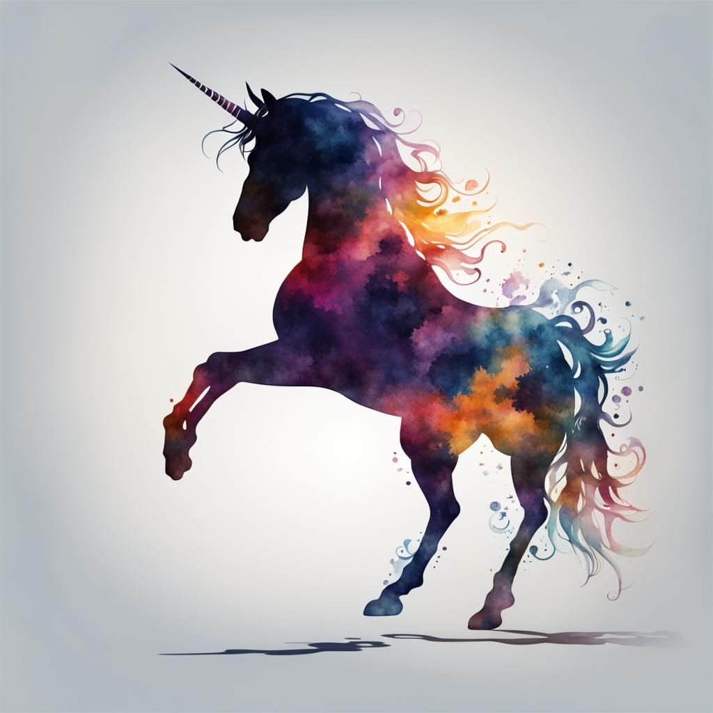 Shadow Unicorn Double Exposure in Watercolor Style
