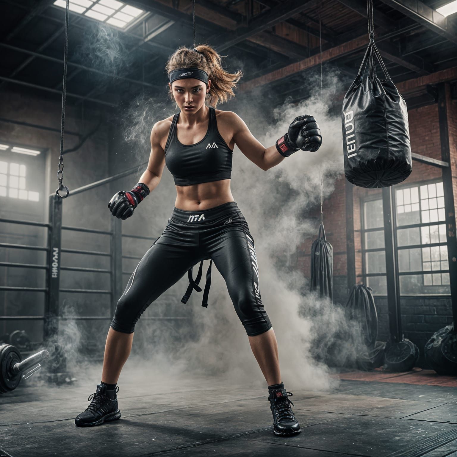 Female MMA Fighter Punches Bag with Shockwave Effect