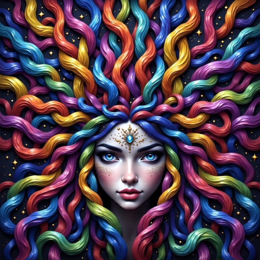 Rainbow Braids Portrait of Lilith in Ethereal Glow