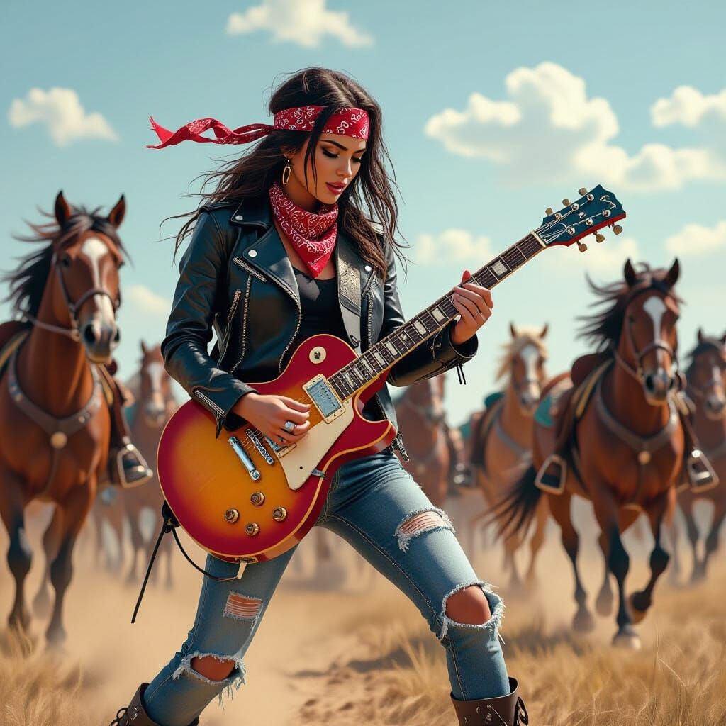 Rockstar Shreds with Horses in Digital Art Style