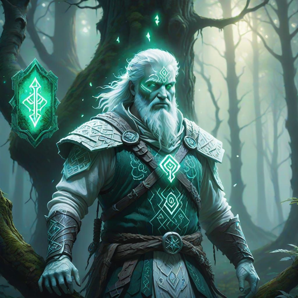 Mystical Forest Figure in Emerald and Silver Tones