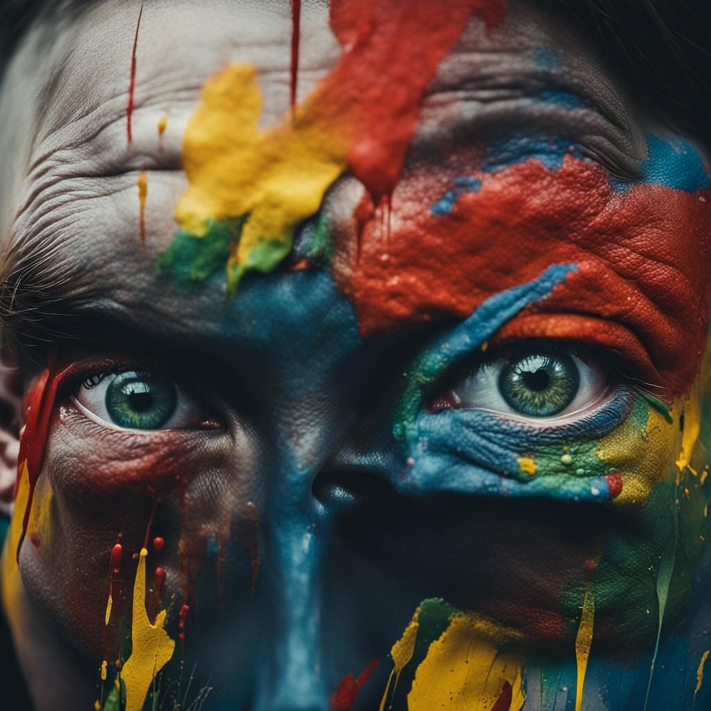 Happy Painted Human Face Portrait