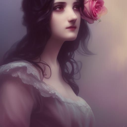 Sad Gothic Woman Portrait with Rainbow Lighting