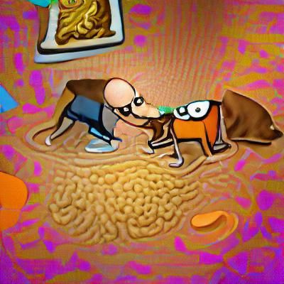 Renaissance Painting of Cartoon Characters Sharing Food