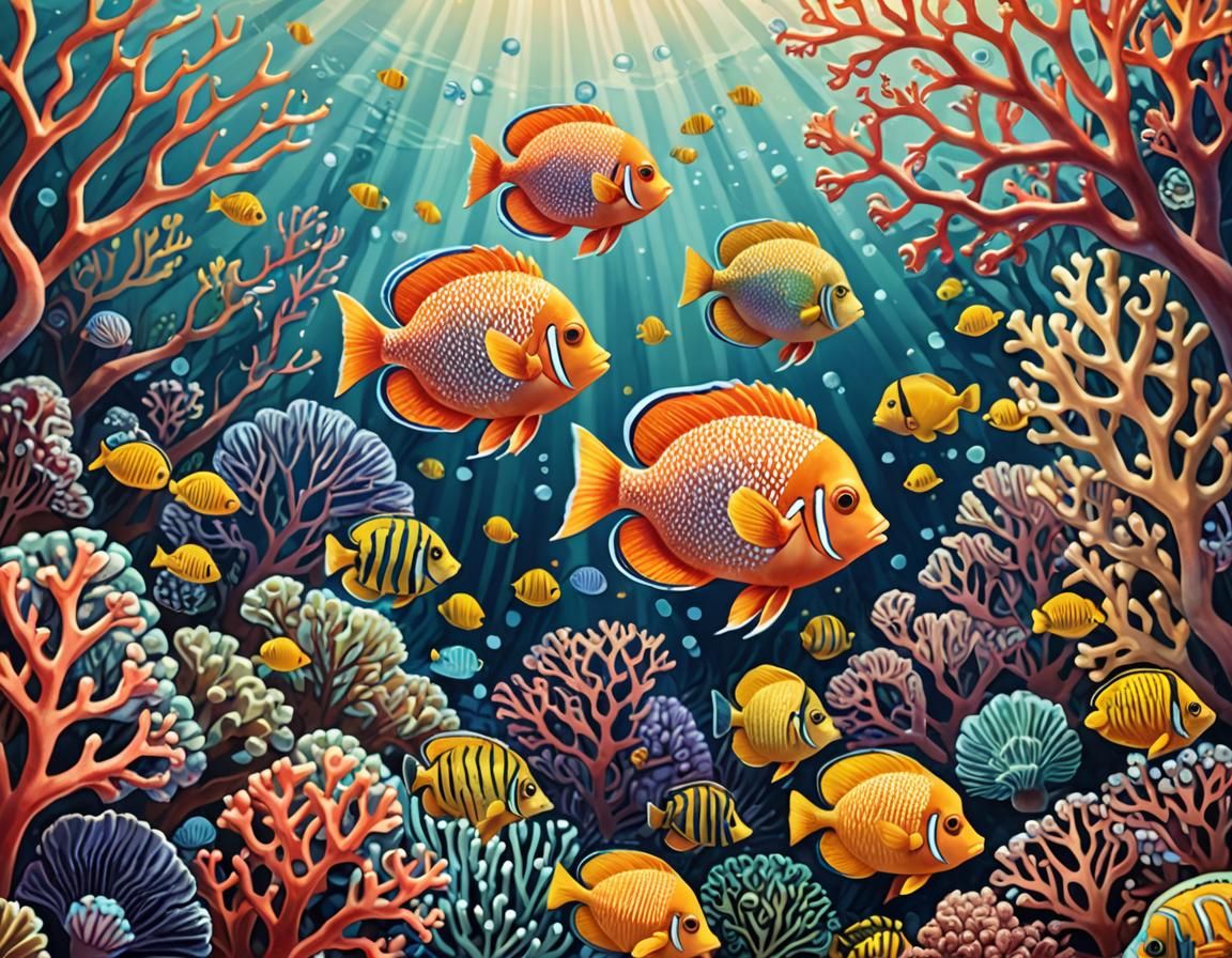 Colorful Tropical Fish and Coral Reef Illustration