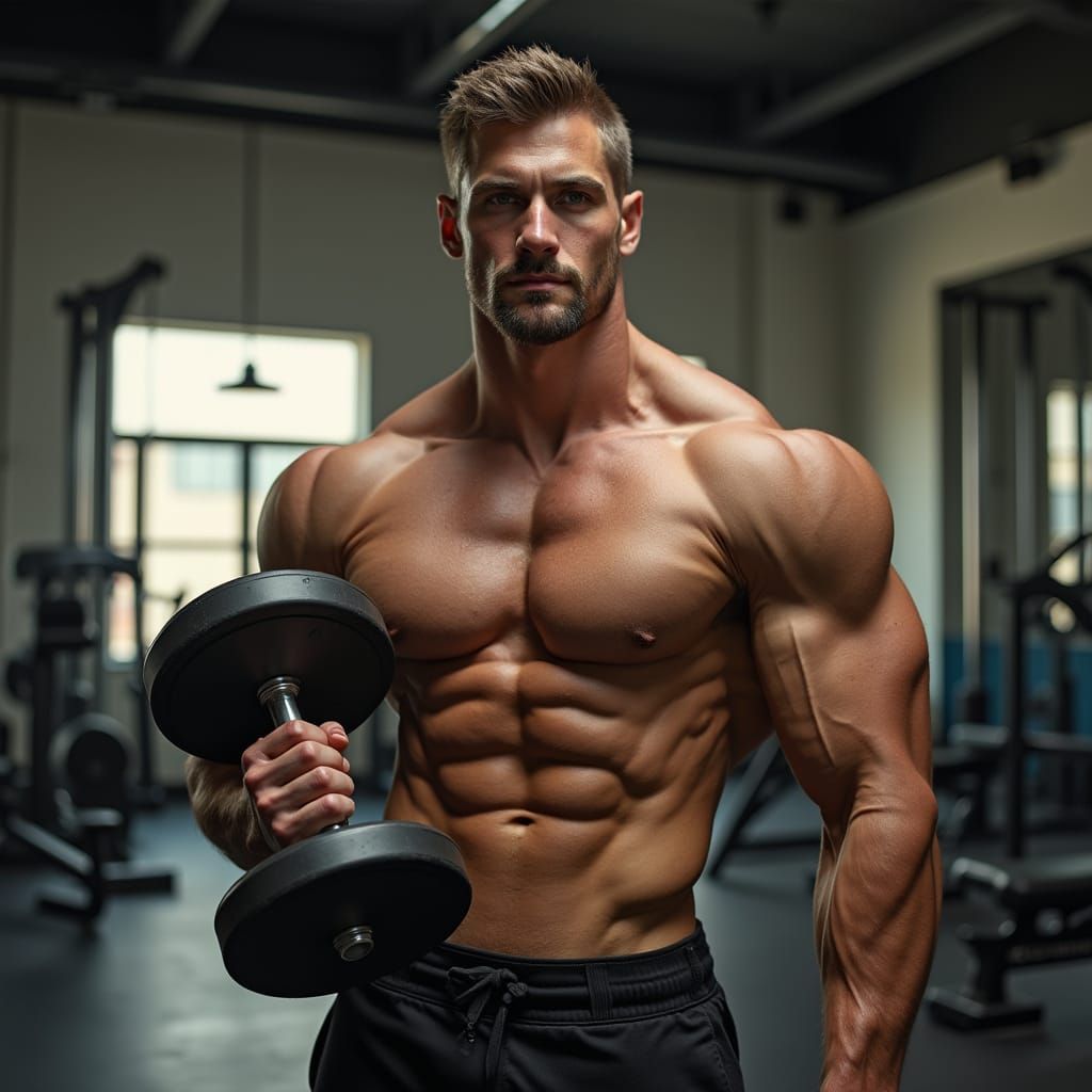 Toned Athlete Showcases Muscular Physique in Modern Gym